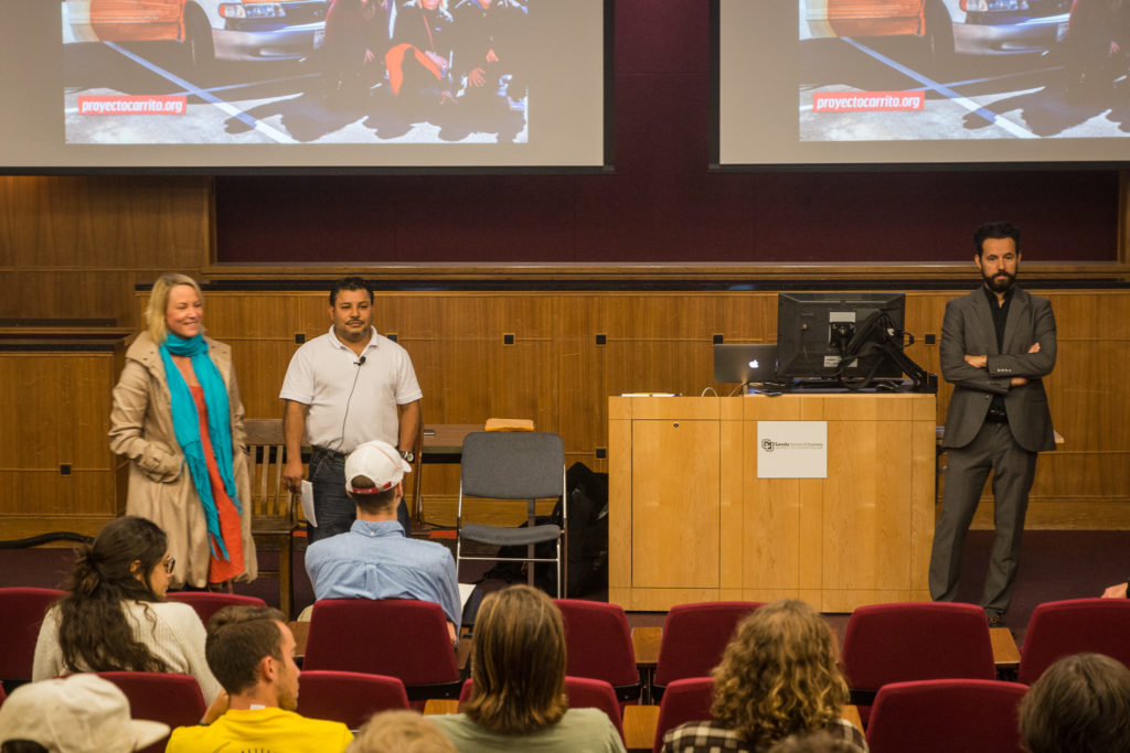 Left to right, Proyecto Carrito Caravan co-directors Tamera Marko and Mario Osorio, and CU Boulder professor Jota Samper.